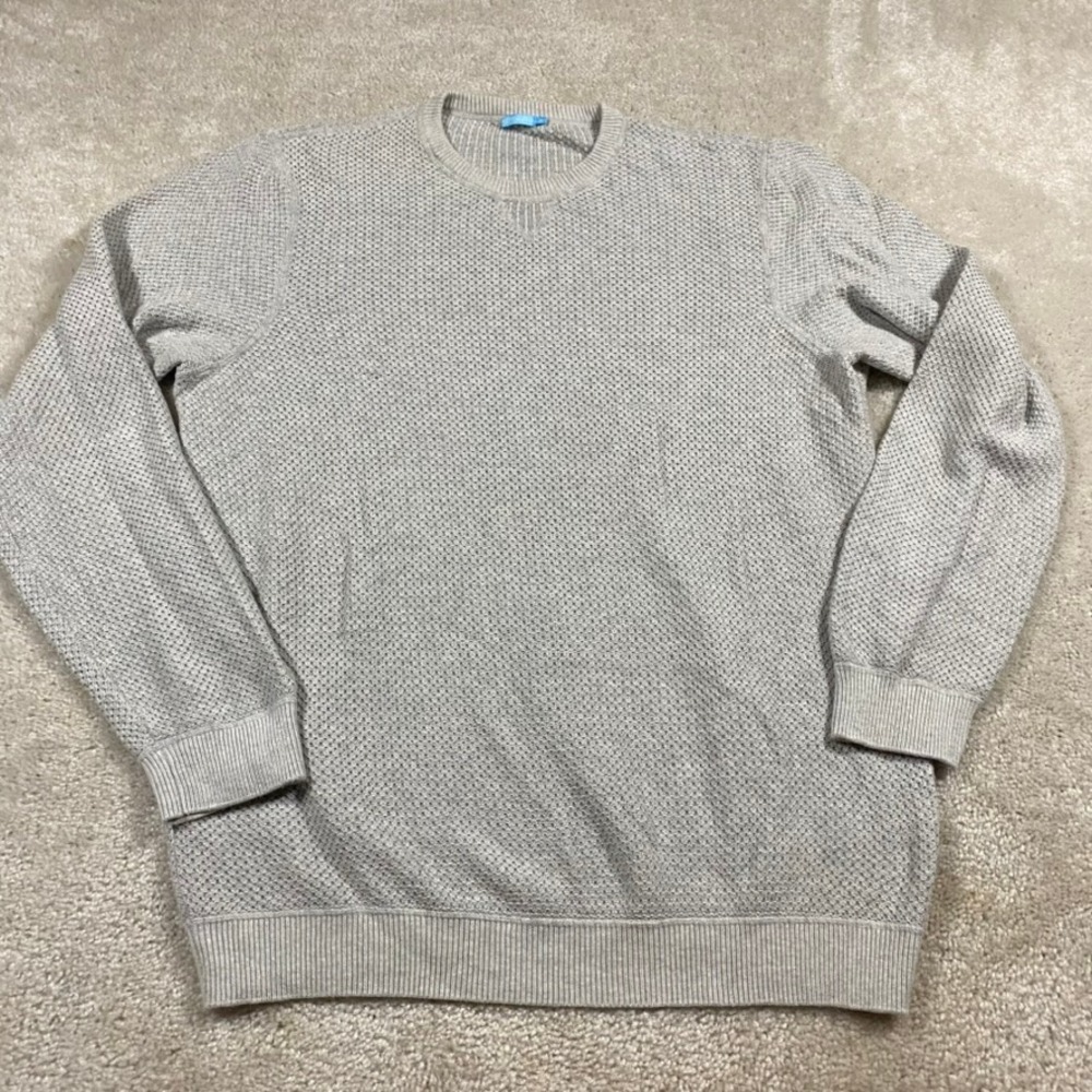 J. McLaughlin Sweater Mens XL Gray Waffle Knit Cotton Crewneck Pullover